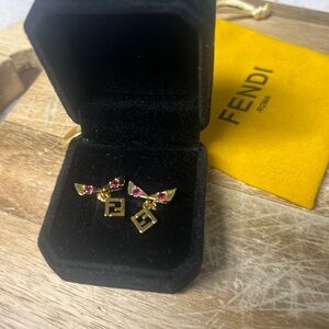 Fendi Gold Earrings with Pink Accents